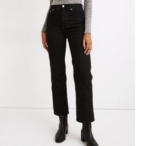 Madewell Jeans 25 Black Slim Wide Leg Crop High Rise Lunar Wash Denim